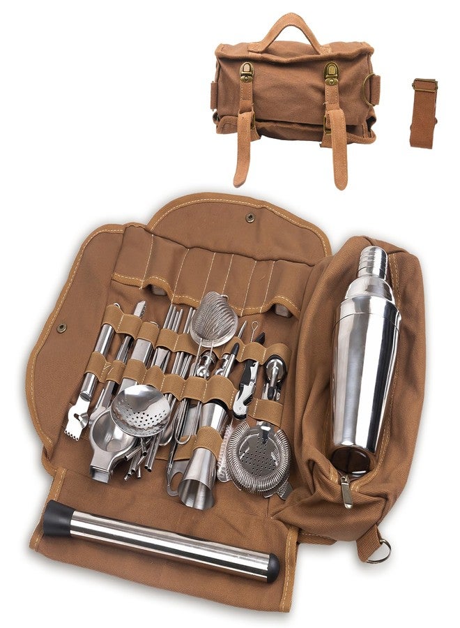 DigNew 31Pcs Travel Bartender Kit-Bartending Kit with Bar Tools Bartender Accessories,Canvas Tool Bag-Professional Stainless Steel Bar Tools Set,Bar Set Cocktail Shaker Set for Home Cocktail Making,Camping - Image 1